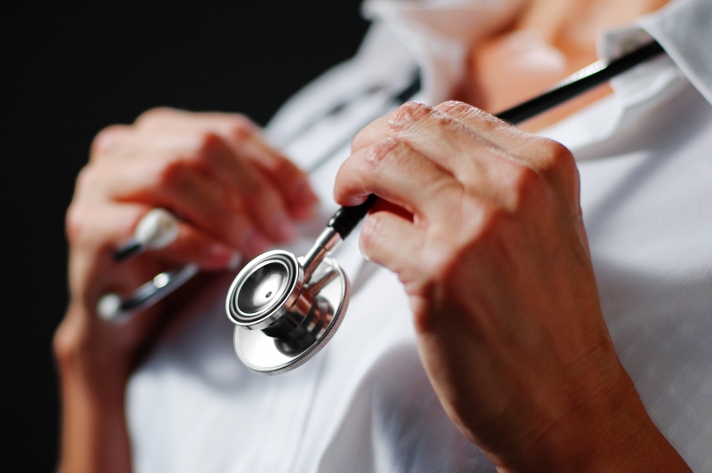 stethoscope around doctors neck
